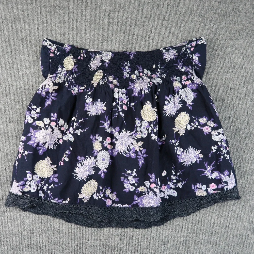 BB Dakota Top Womens XL Navy Blue Purple Floral Print Halter Cotton Summer Boho - Picture 10 of 11